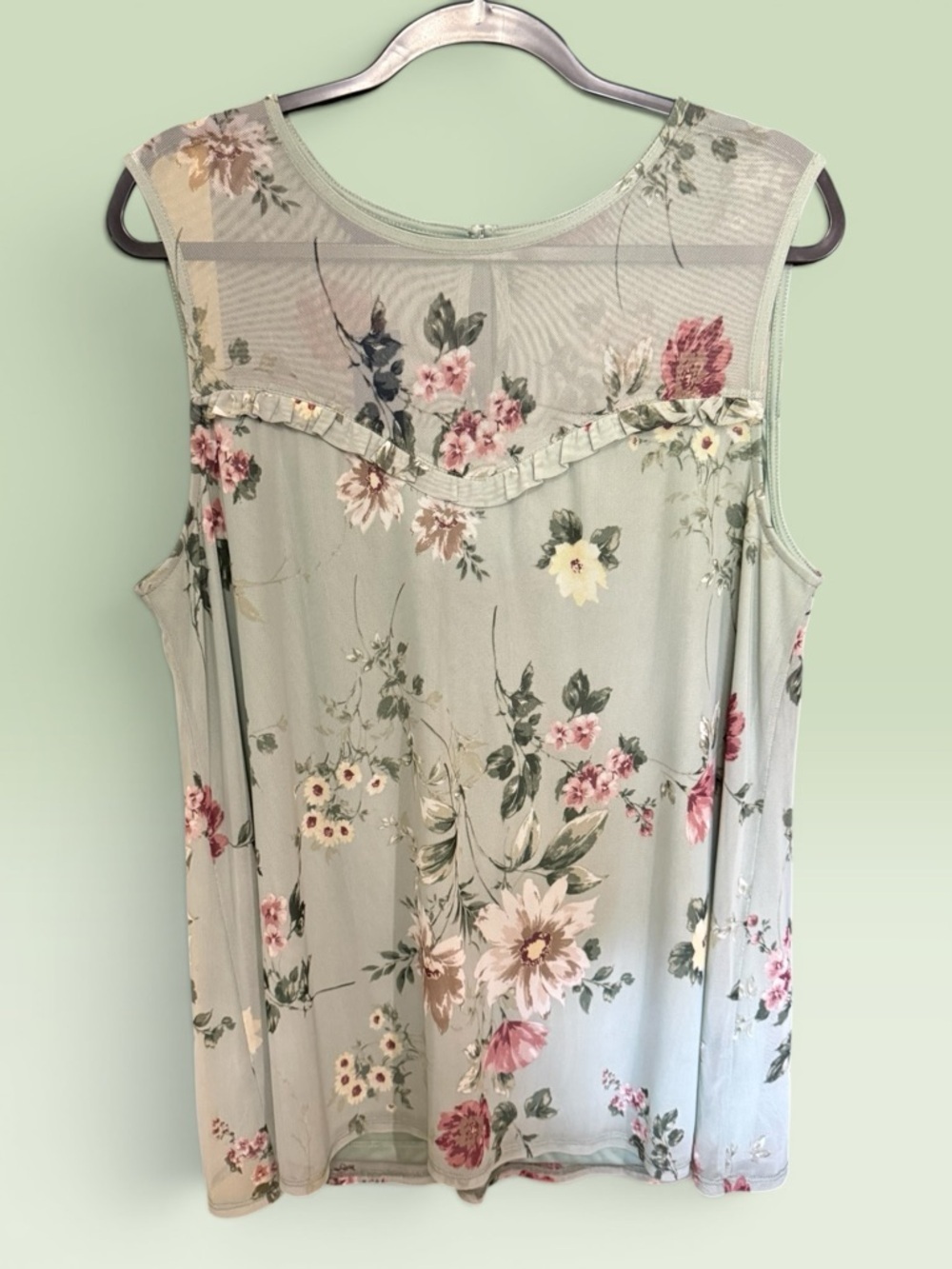 Sage Green Sleeveless Floral Blouse by Apt. 9